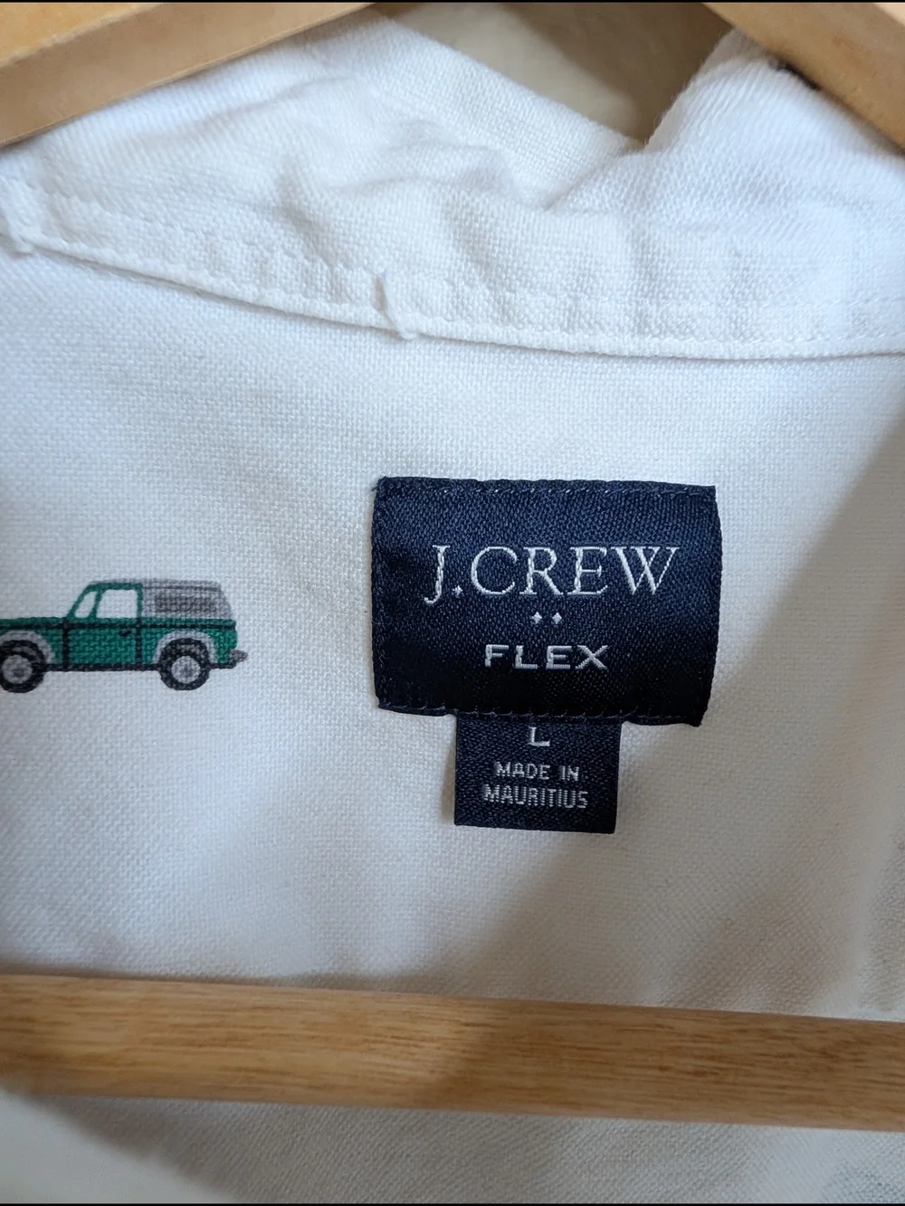 J.Crew Flex Short‎ Sleeve Oxford Shirt L White Novelty Car Print Button Down